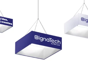 Impression enseigne suspendue personnalisée carrée en textile tendu