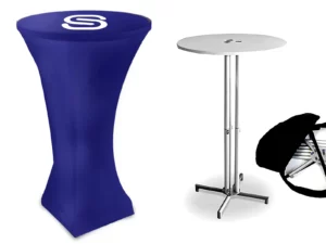 Table haute personnalisée sur textile Stretch M1 pour salon, show room, exposition